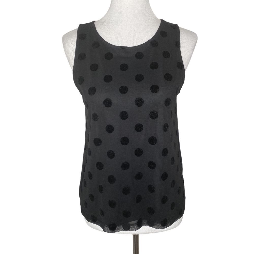 J. Crew Sheer‎ Velvet Polka Dot Sleeveless Top Size S Black Retro Cami Preppy